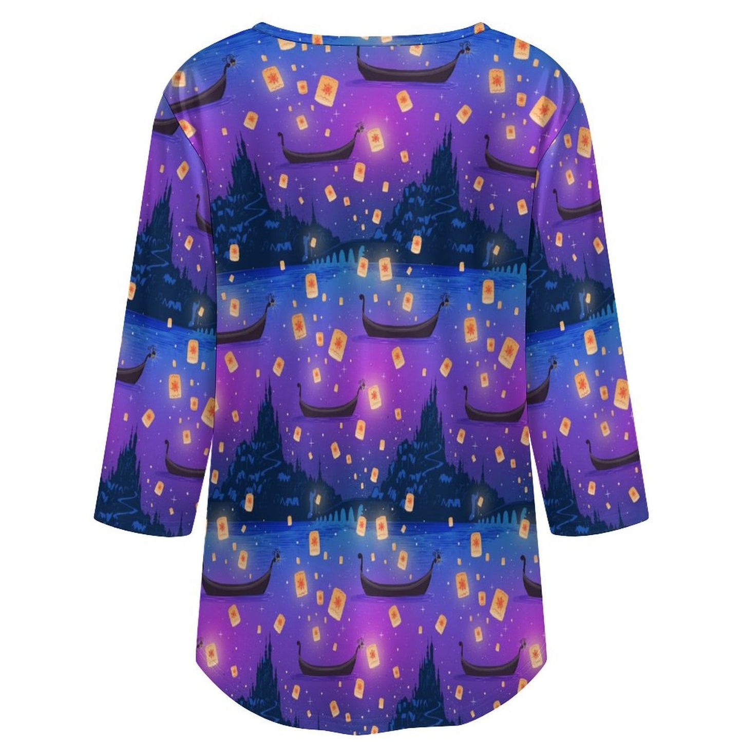 Floating Lanterns Women's 3/4 Sleeve Pleated Tunic Top - Ambrie