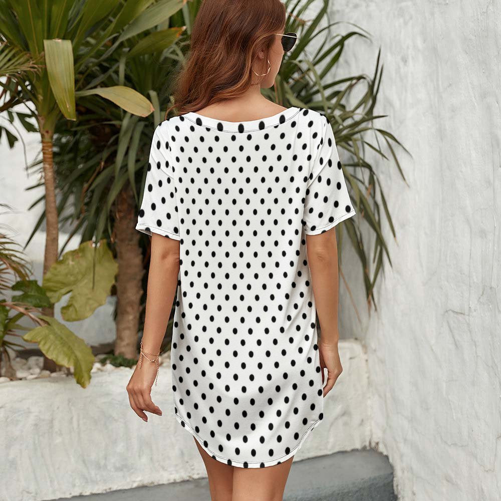 White With Black Polka Dots Dolman Short Sleeve T-Shirt