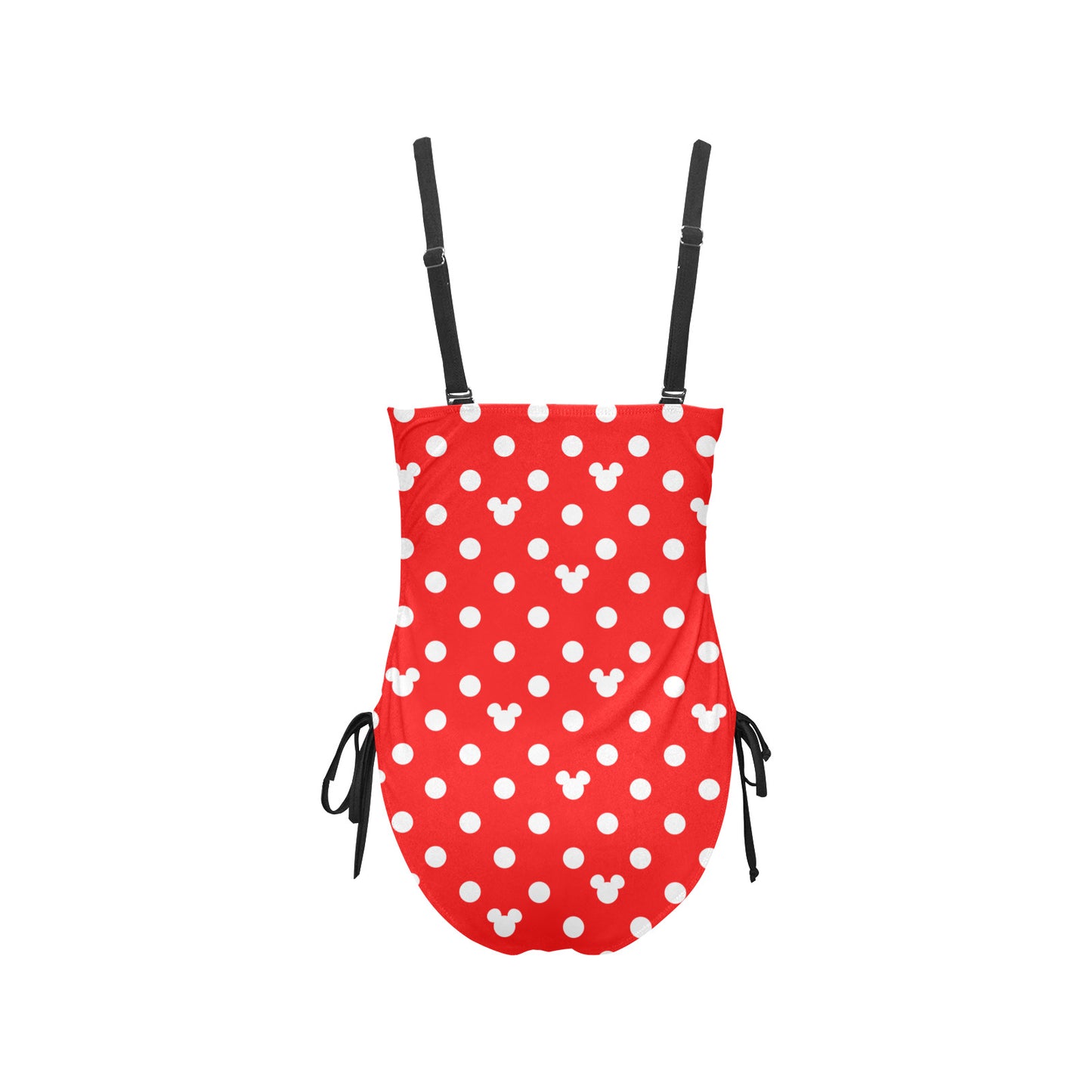 Red With White Mickey Polka Dots Drawstring Side Women's One-Piece Swimsuit