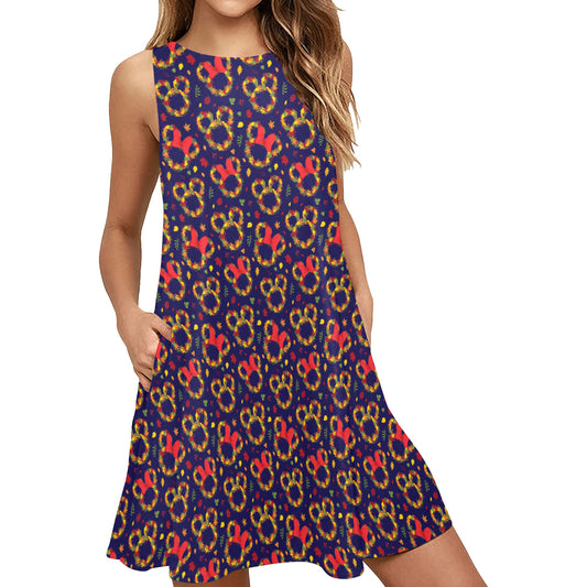 Fall Leaves Sleeveless A-Line Pocket Dress