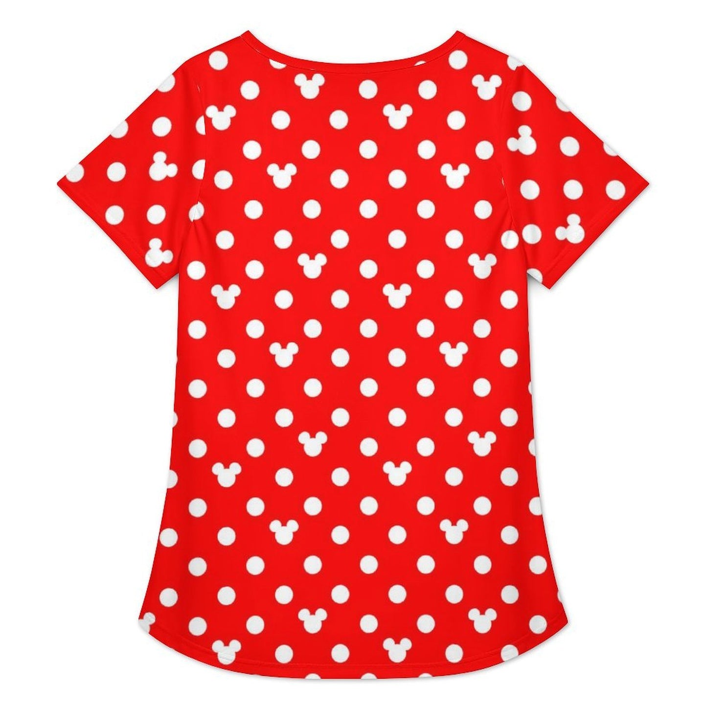 Red With White Mickey Polka Dots Women's Crew Neck Tunic - Ambrie