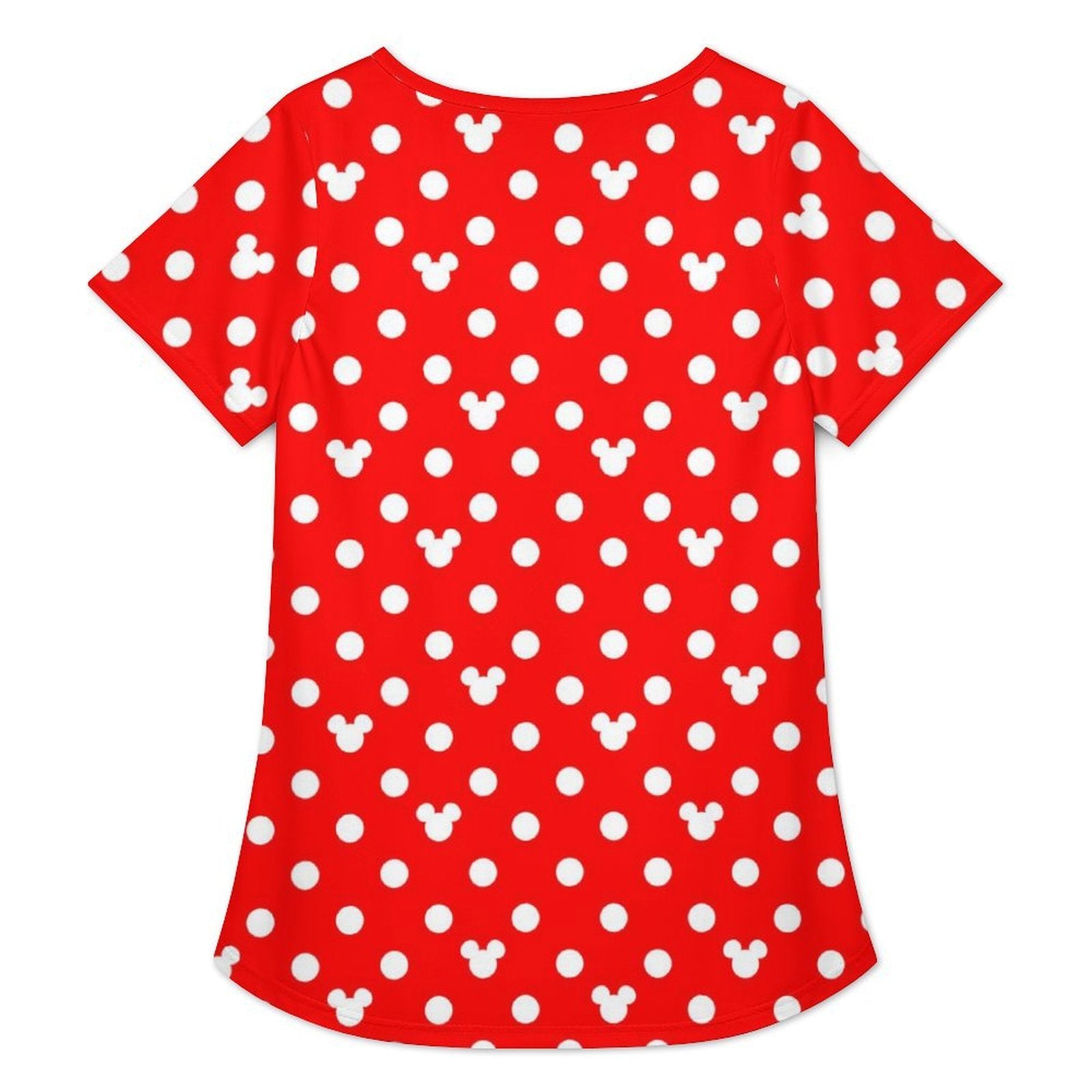 Red With White Mickey Polka Dots Women's Crew Neck Tunic - Ambrie