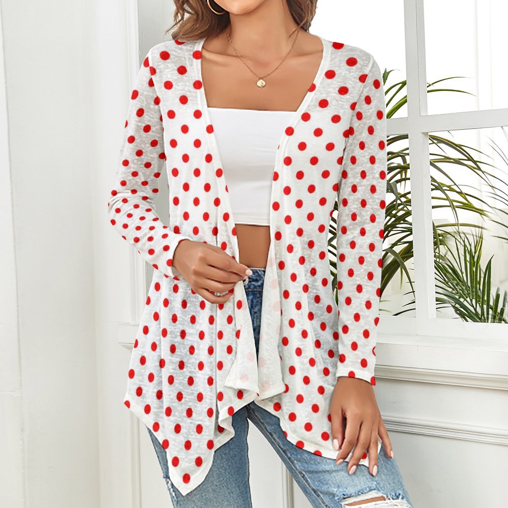 White With Red Polka Dots Women's Short Cardigan