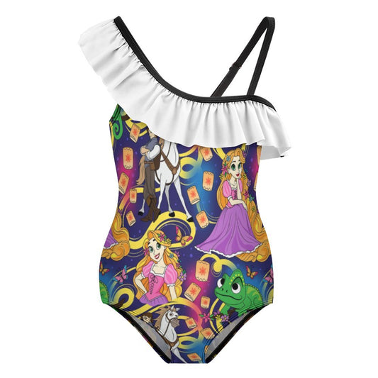 Disney Tangled Rapunzel At Last I See The Light Girls Flounce One-Piece Swimsuit