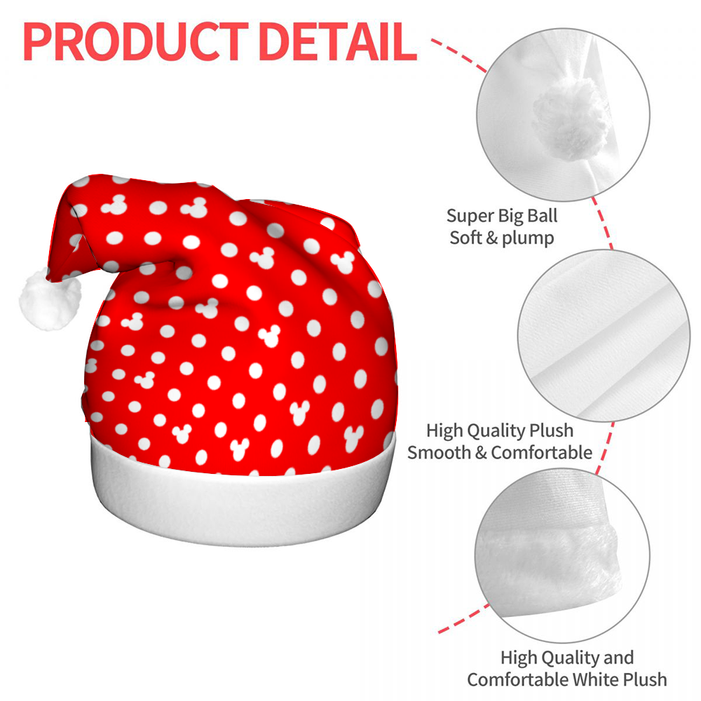 Red With White Mickey Polka Dots LED Light-Up Christmas Hat