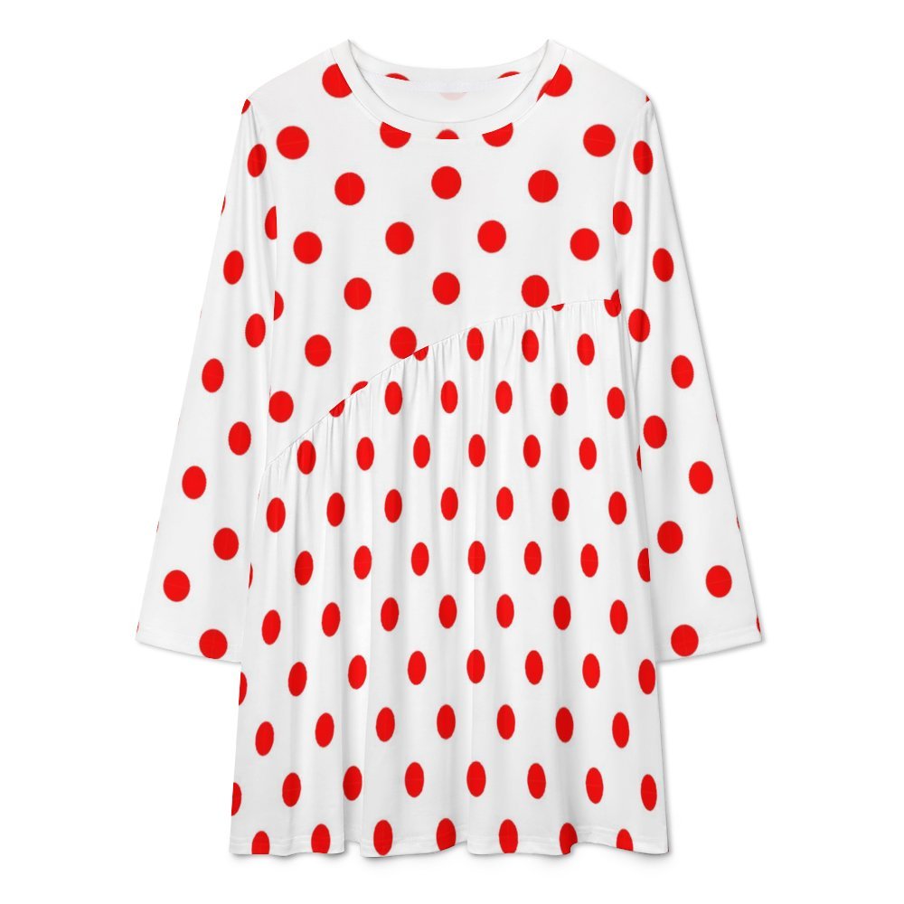 White With Red Polka Dots Long Sleeve Patchwork T-shirt Dress Ambrie White With Red Polka Dots Long Sleeve Patchwork T-shirt Dress Ambrie