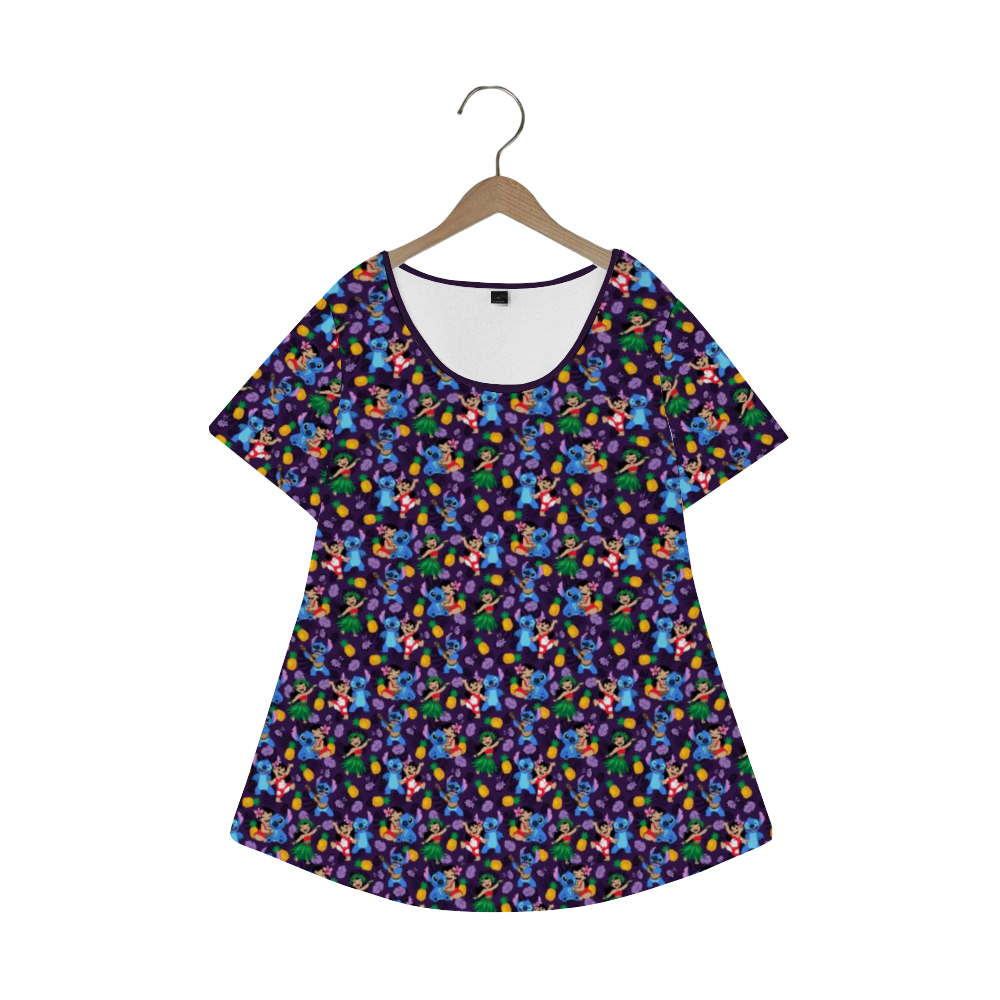 Disney Lilo And Stitch Island Friends Women's Crew Neck Loose Tunic