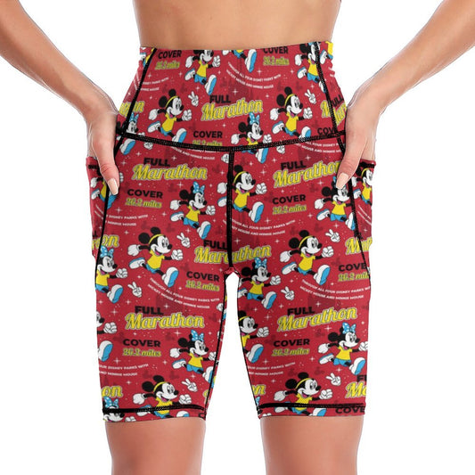 Mickey And Minnie Marathon Women's Knee Length Athletic Yoga Shorts With Pockets