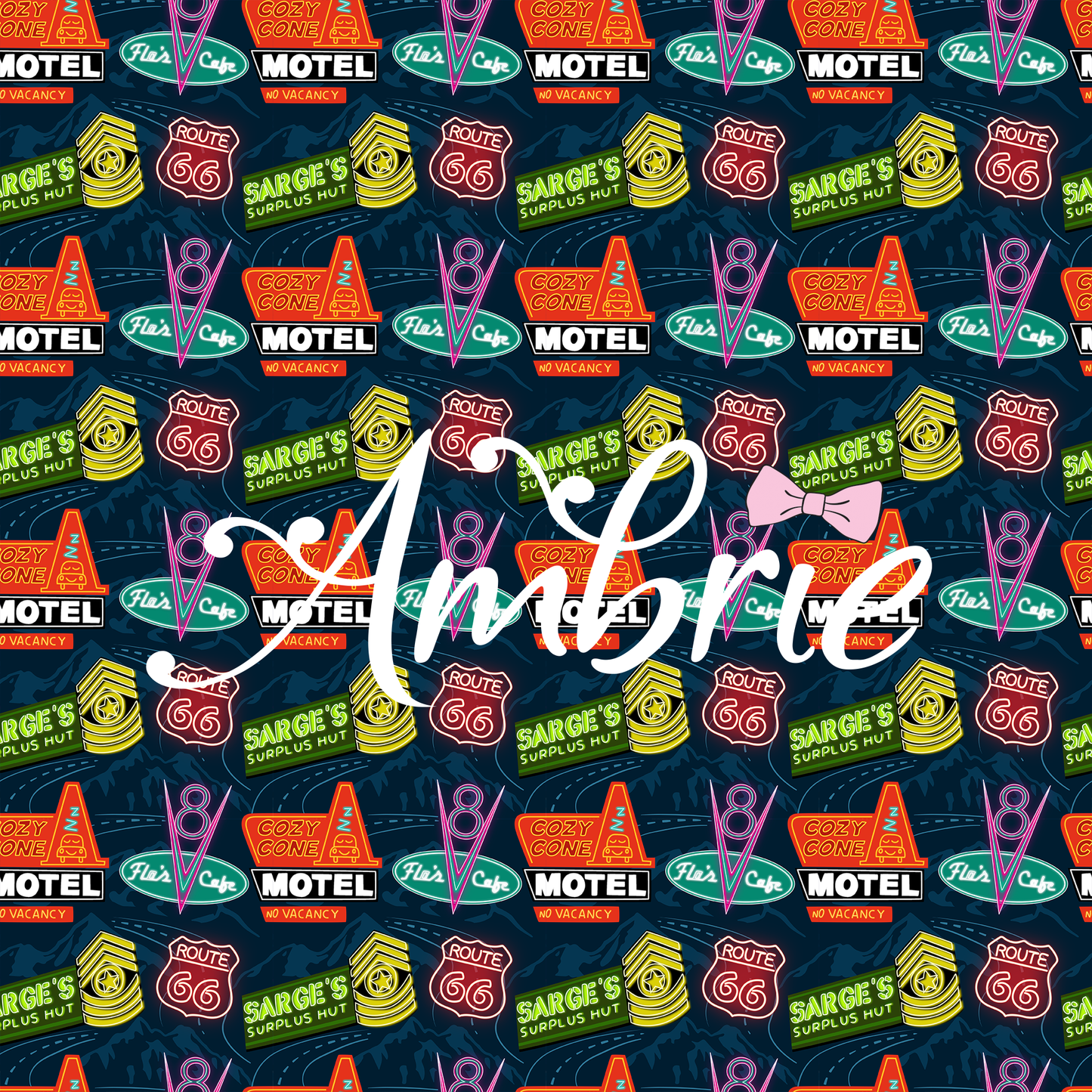 Cars Neon Signs Seamless Pattern, Magical Cartoon Seamless pattern, Fabric Sublimation