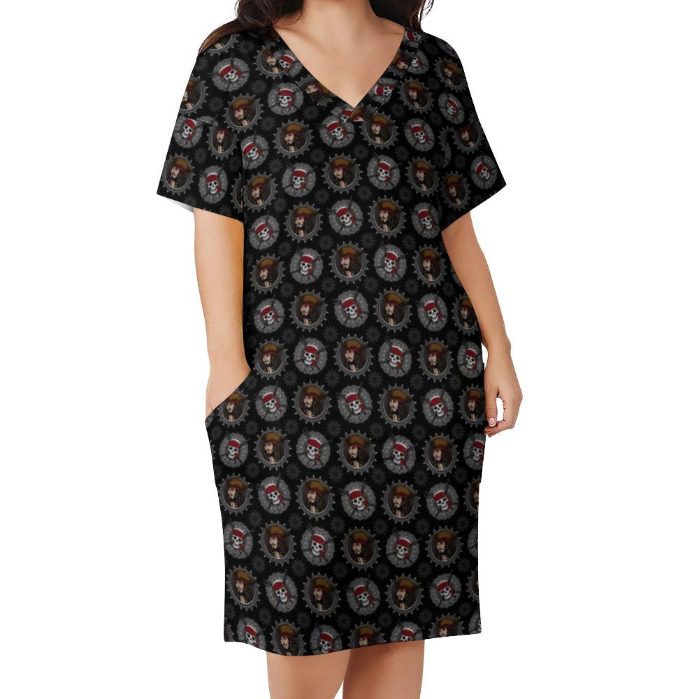 Savy Women's V-neck Loose Dress With Pockets