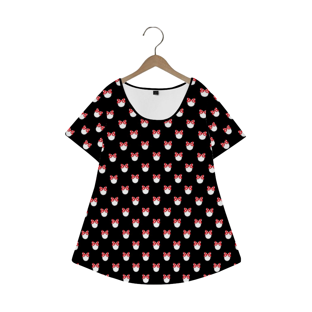 Black With White Polka Dots And Bows Women's Crew Neck Loose Tunic