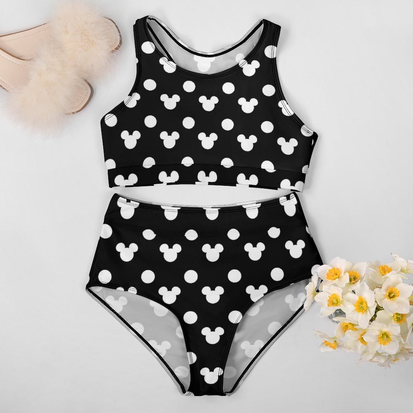 Black With White Mickey Polka Dots Women's Bikini Swimsuit