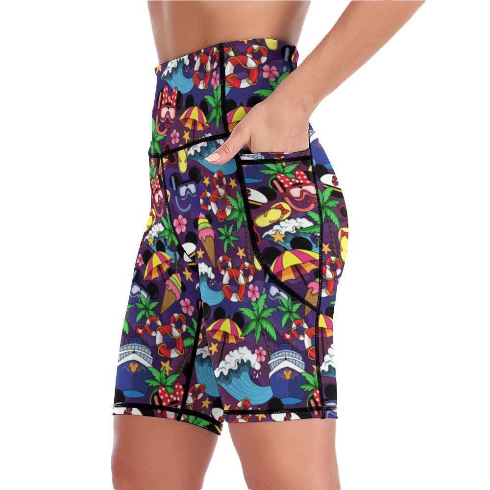 Mickey And Minnie Cruise Women's Knee Length Athletic Yoga Shorts With Pockets