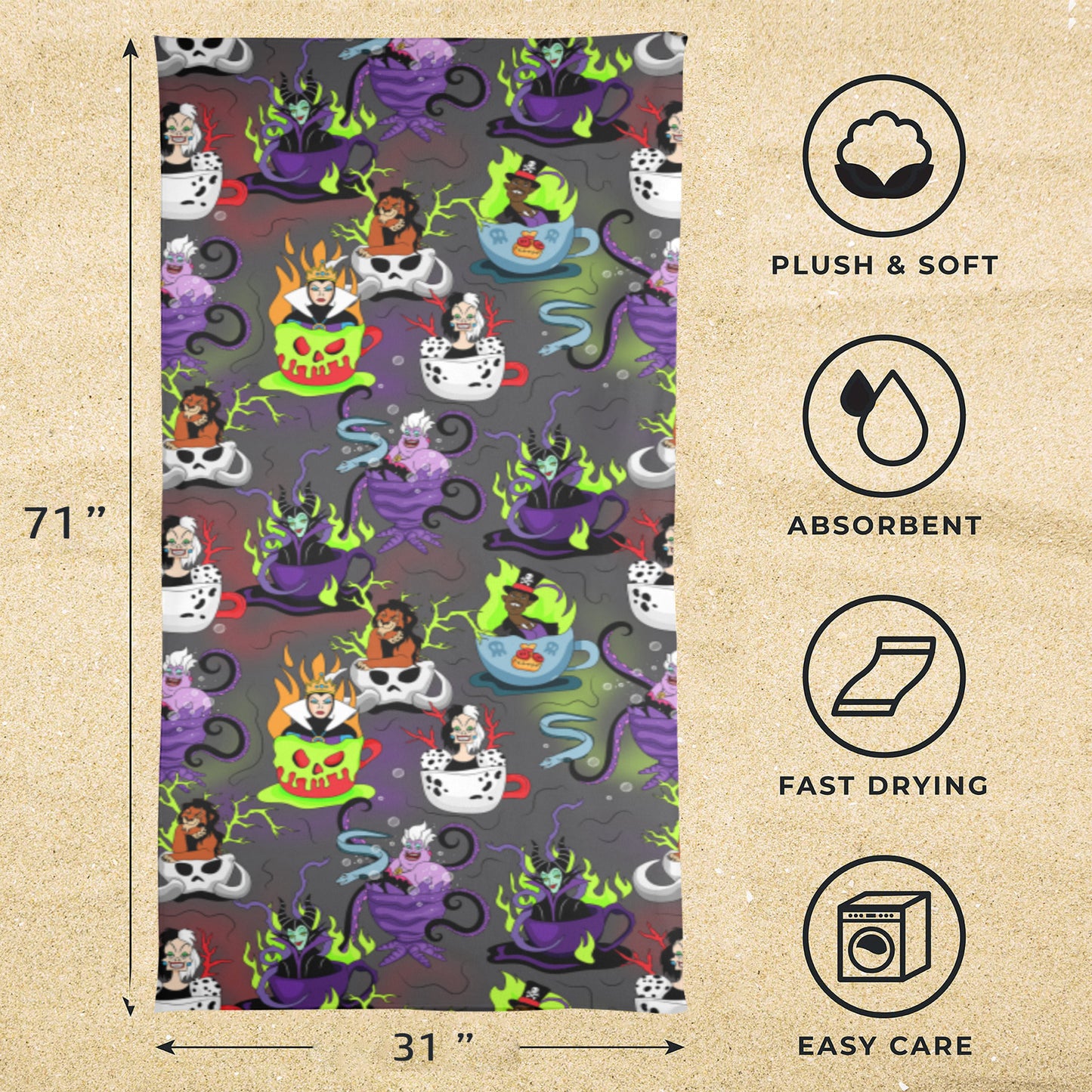 Villain Teacups Beach Towel