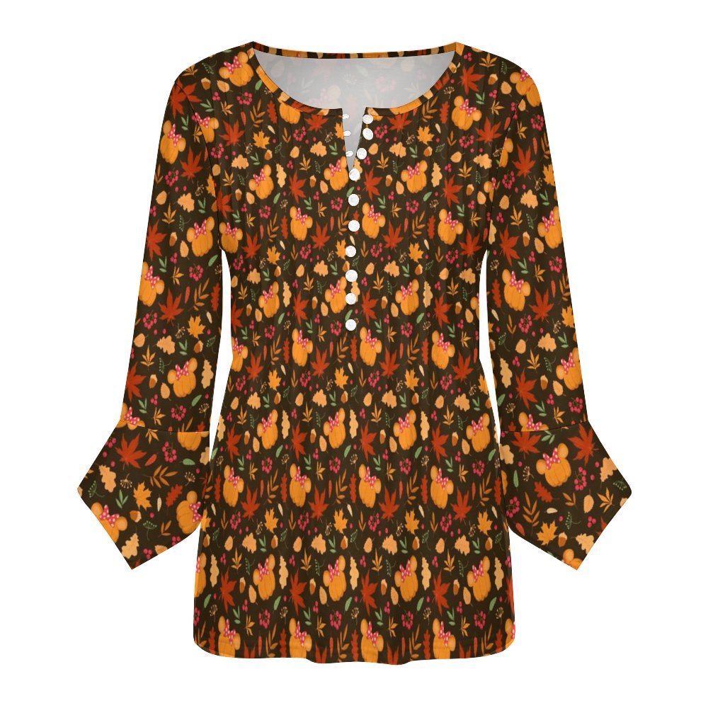 Fall Pumpkins Women's Ruffled Petal Sleeve Top