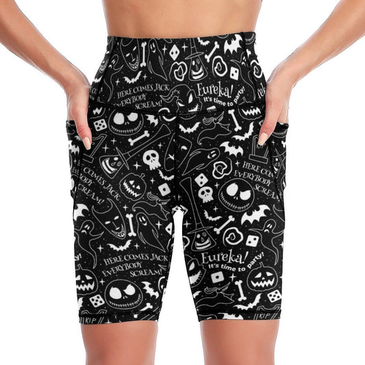 Everybody Scream Women's Knee Length Athletic Yoga Shorts With Pockets