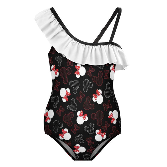 Mickey And Minnie Dots Girls Flounce One-Piece Swimsuit