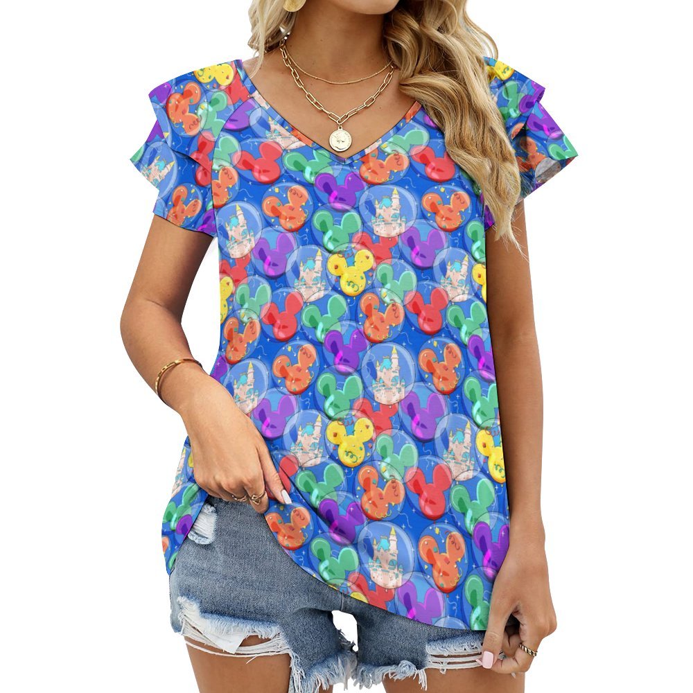 Balloon Collector Women's Ruffle Sleeve V-Neck T-Shirt