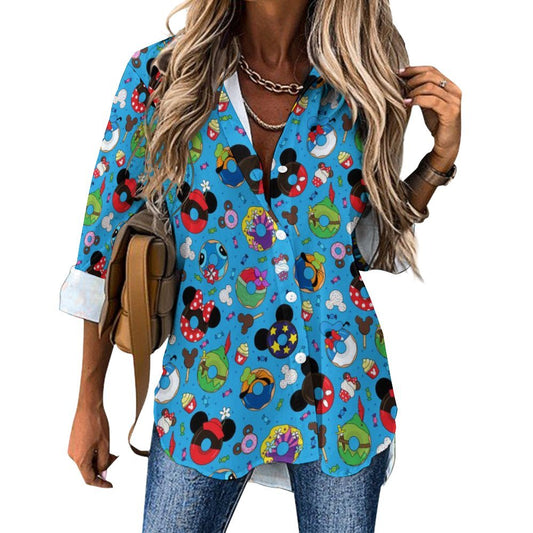 Character Donuts Long Sleeve Button Up Blouse