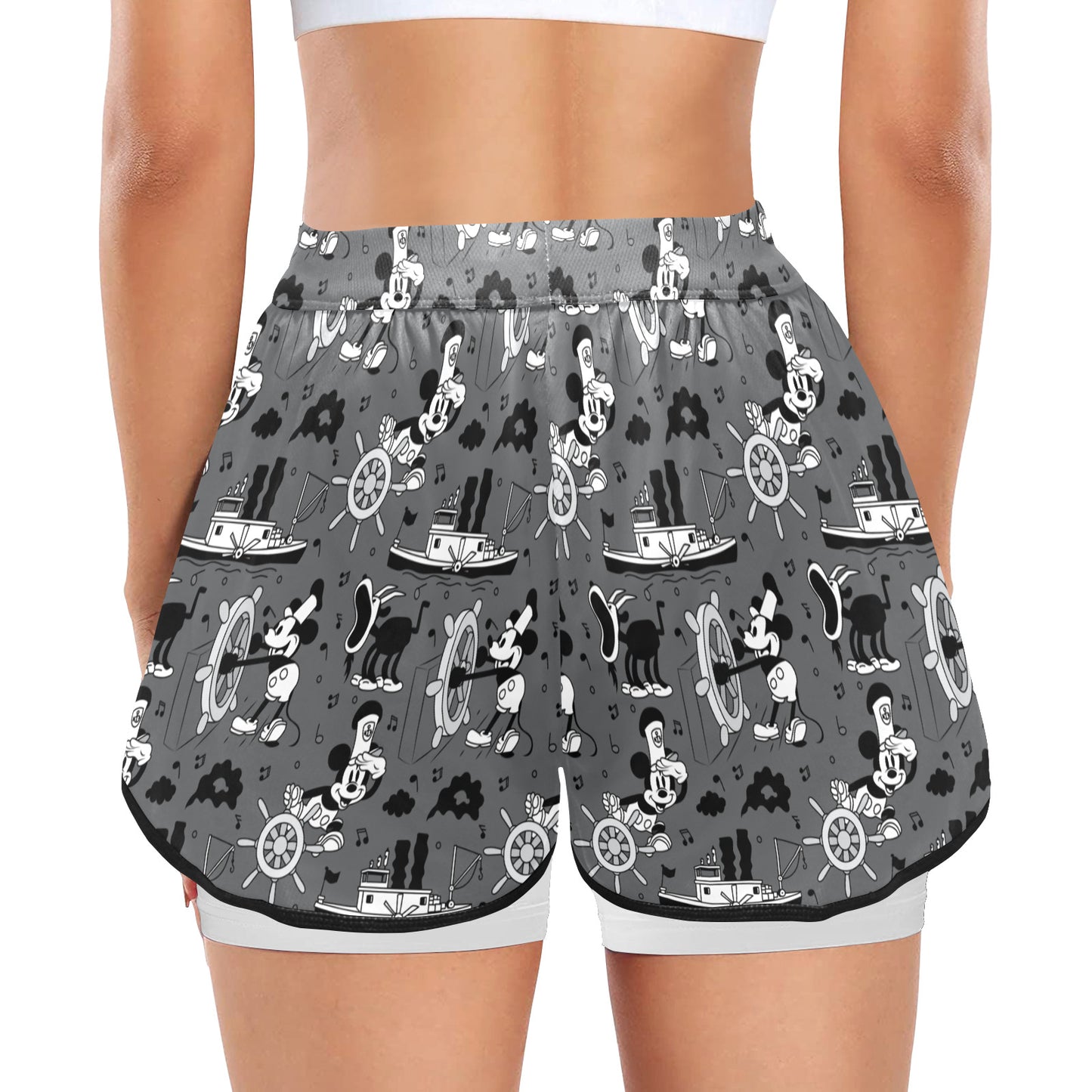 Steamboat Mickey Women's Sports Shorts With Compression Liner