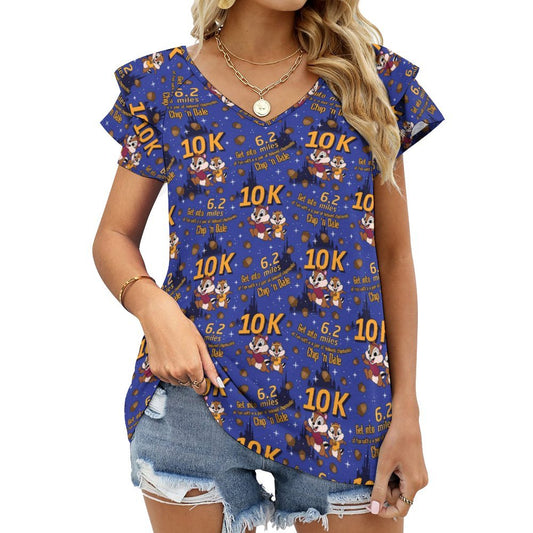 Chip And Dale 10K Women's Ruffle Sleeve V-Neck T-Shirt