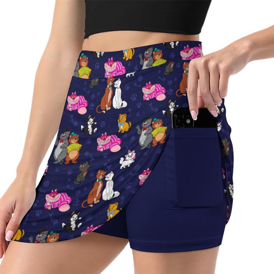 Cat Favorites Athletic A-Line Skirt With Pocket Solid Shorts