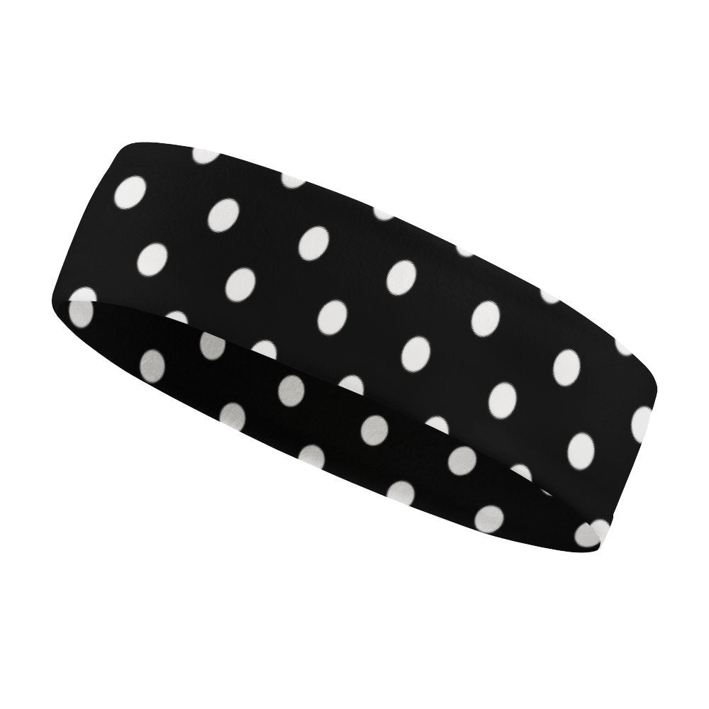 Black With White Polka Dots Sports Sweat Headband