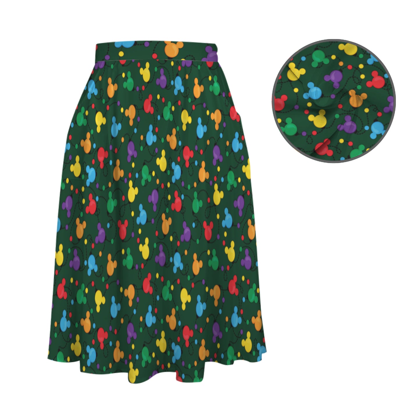 Christmas Lights Elastic Waist Midi Skirt With Pockets