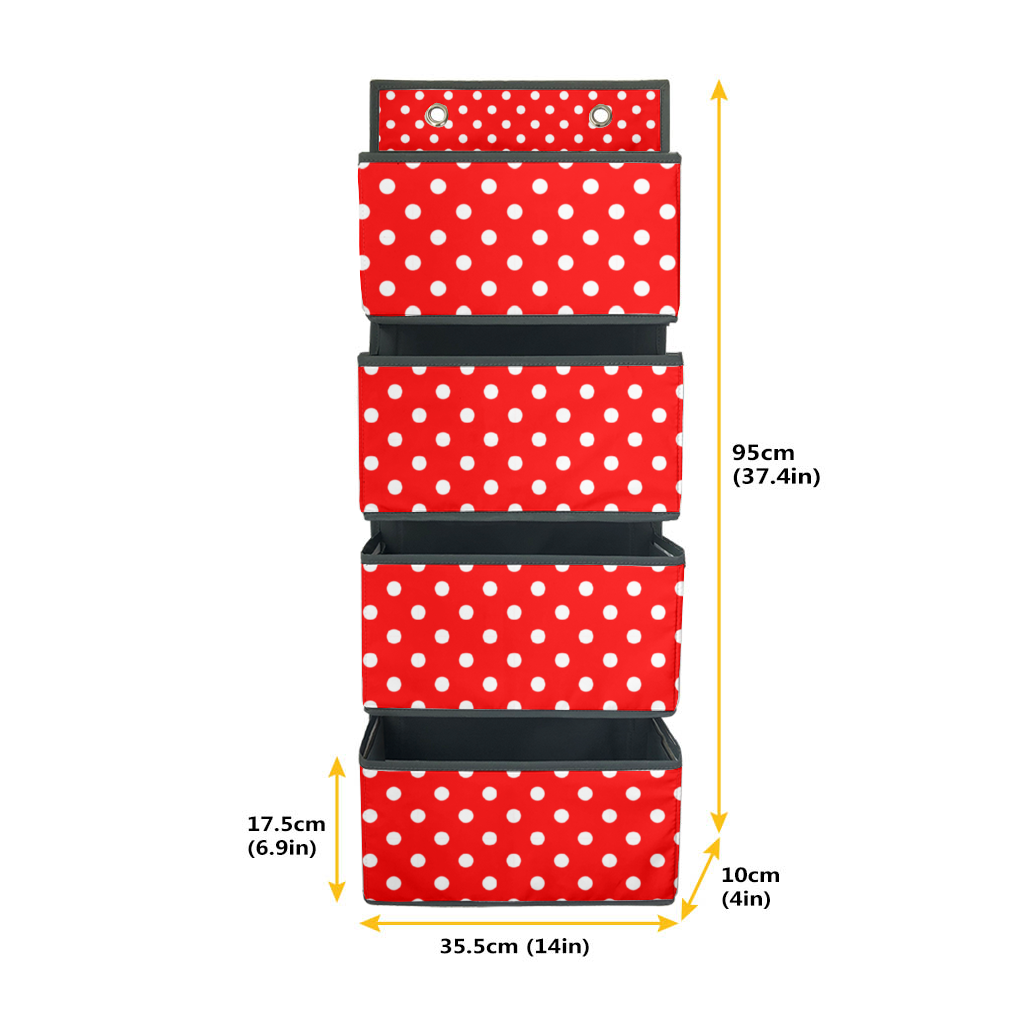 Red With White Polka Dots 4-Tier Hanging Shelf Wall Closet Storage Organizer Bags