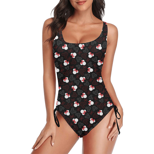 Mickey And Minnie Dots Drawstring Side Women's One-Piece Swimsuit