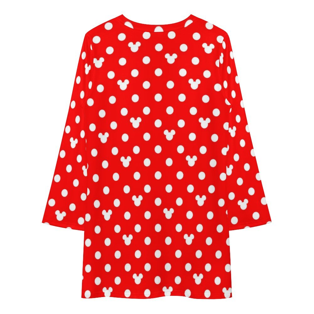 Red With White Mickey Polka Dots Long Sleeve Patchwork T-shirt Dress