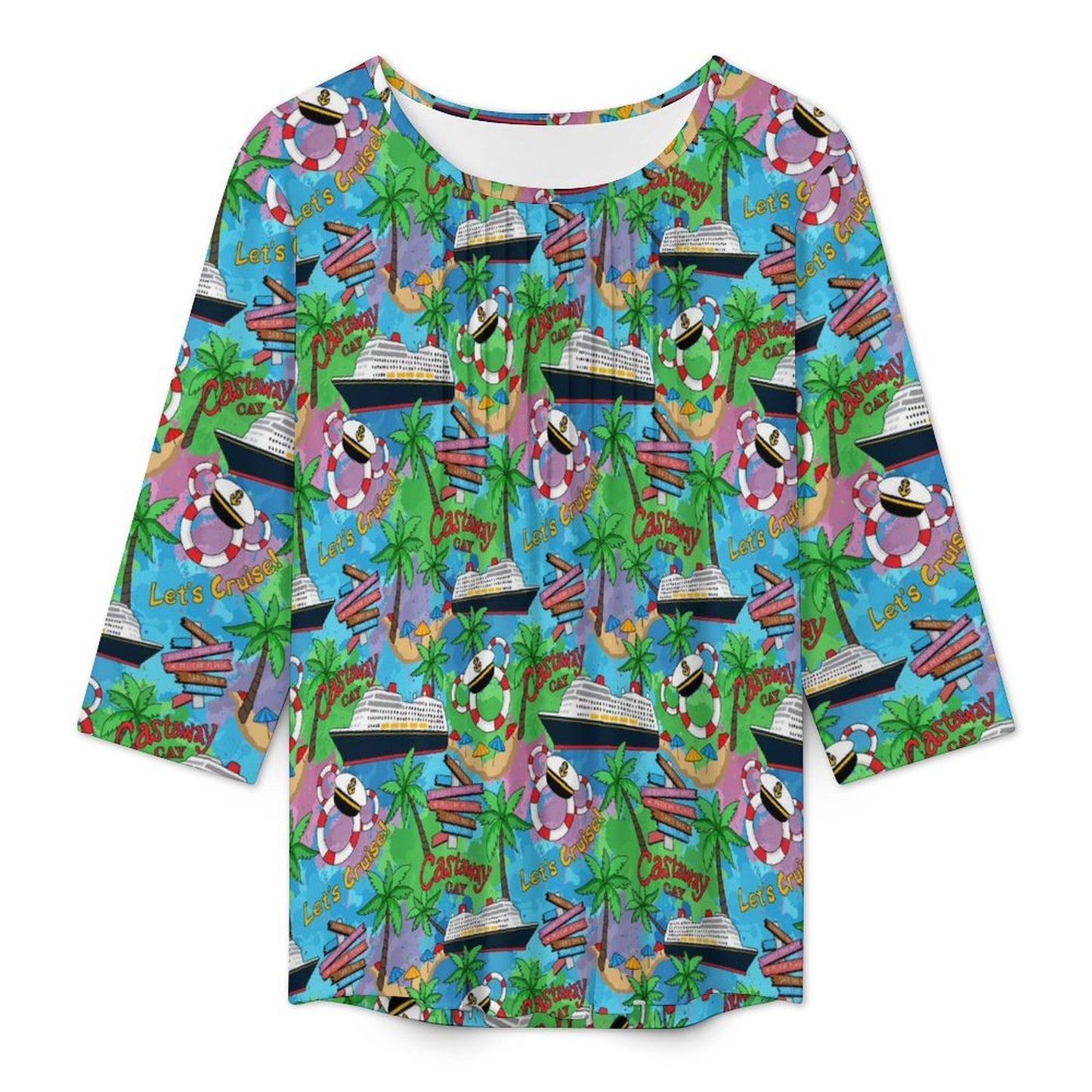 Let's Cruise Women's 3/4 Sleeve Pleated Tunic Top - Ambrie