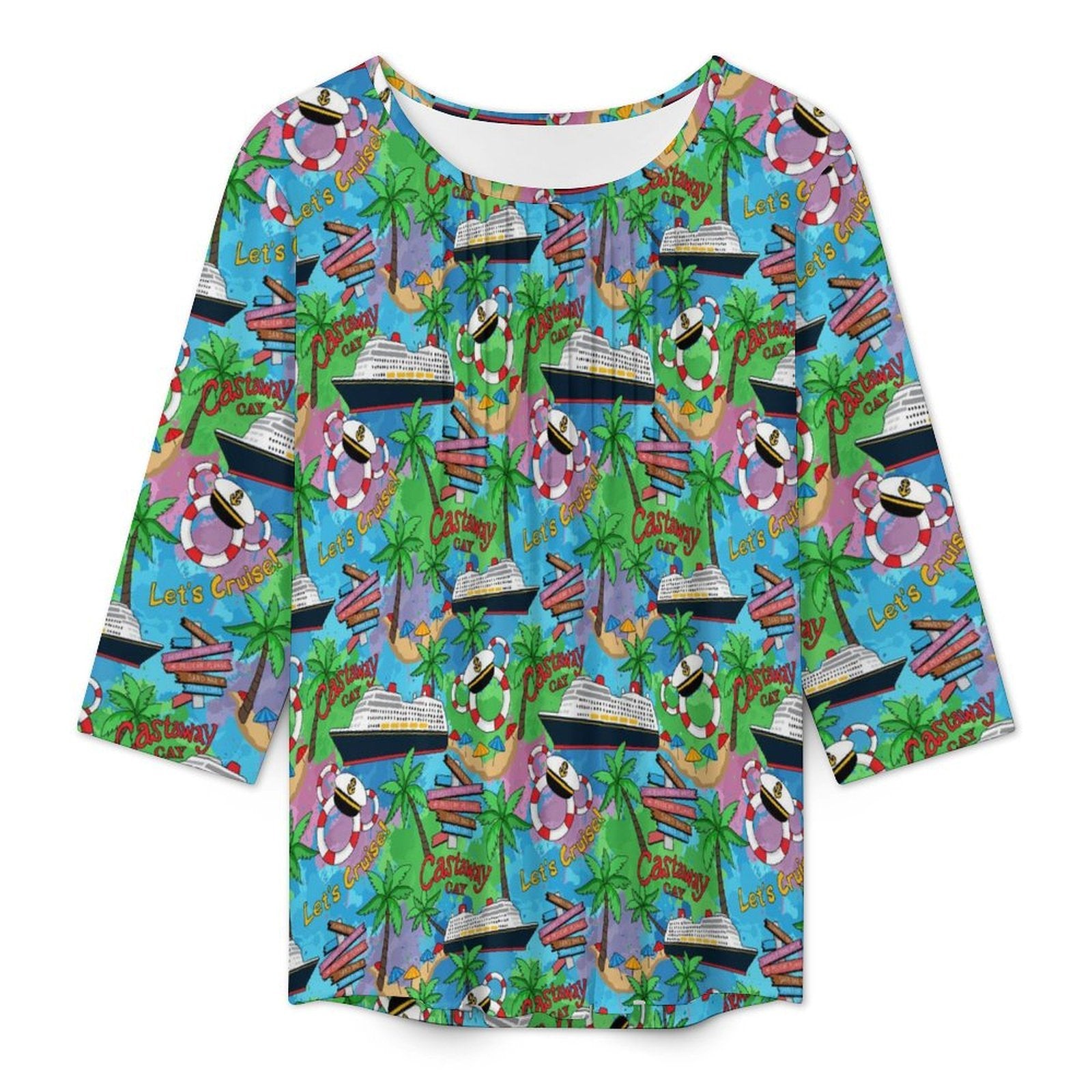 Let's Cruise Women's 3/4 Sleeve Pleated Tunic Top - Ambrie