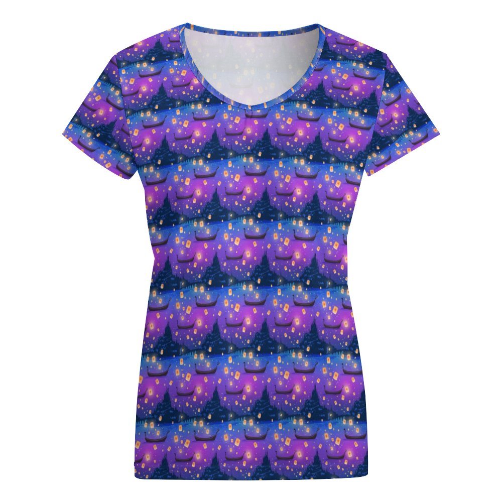 Floating Lanterns Women's V-Neck Short Sleeve T-Shirt