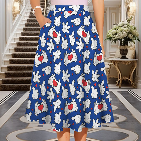 Happy Hands Elastic Waist Midi Skirt With Pockets