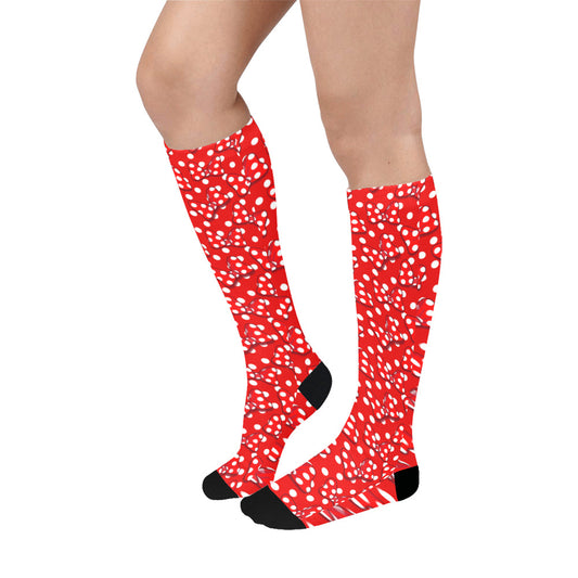 Red With White Polka Dot And Bows Over-The-Calf Socks