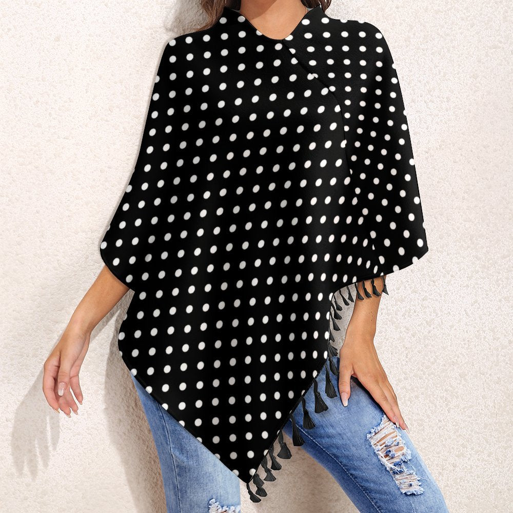 Black With White Polka Dots Tassel Cape