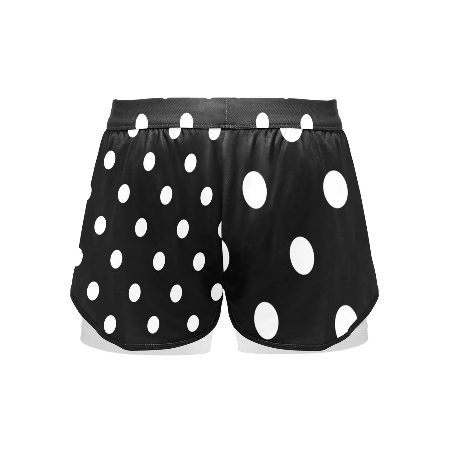 Black With White Polka Dots Women's Sports Shorts With Compression Liner