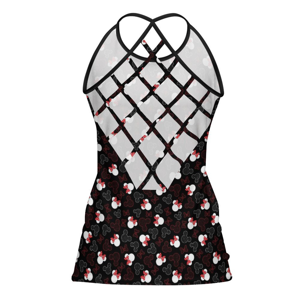 Mickey And Minnie Dots Women's Criss-Cross Open Back Tank Top