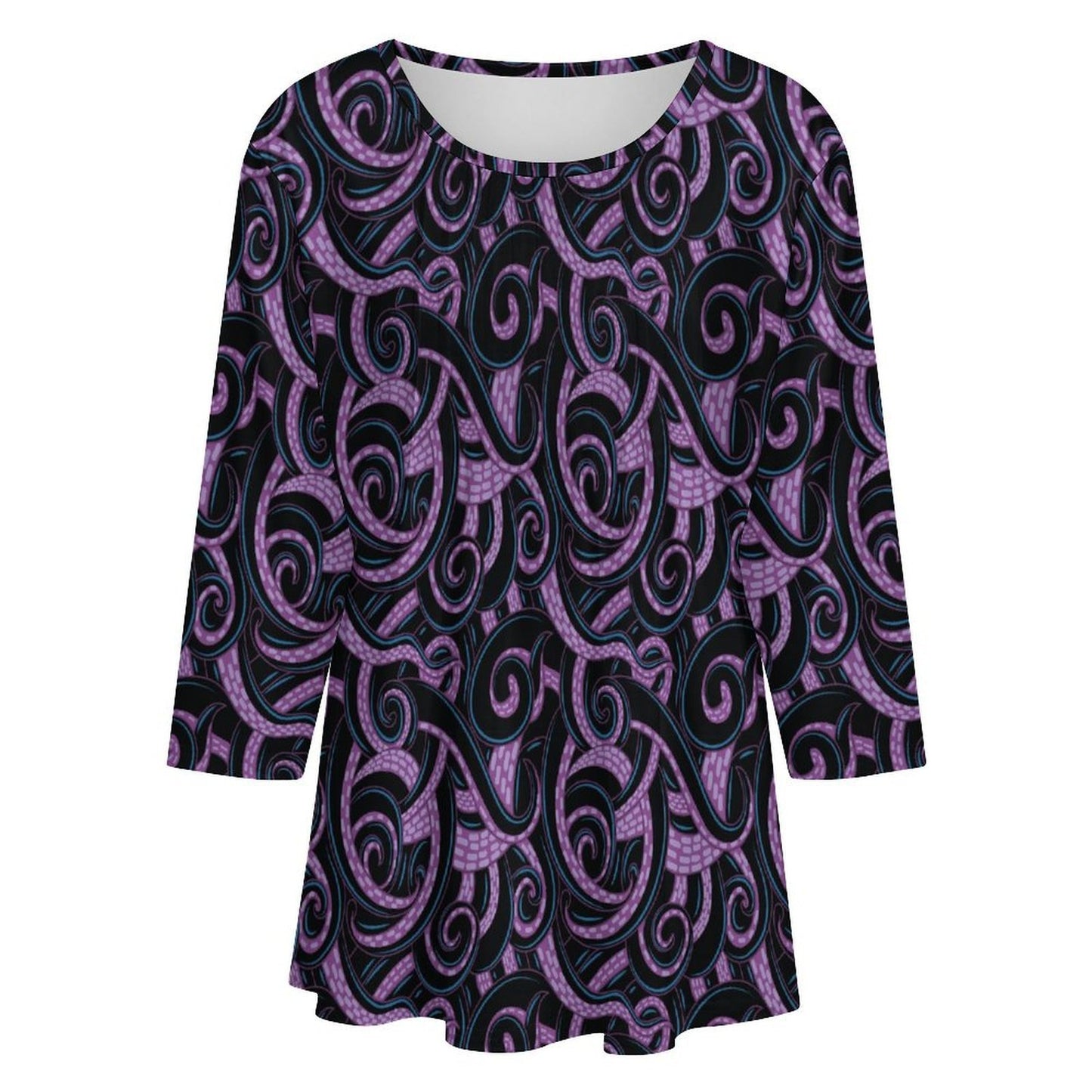Ursula Tentacles Women's 3/4 Sleeve Pleated Tunic Top - Ambrie