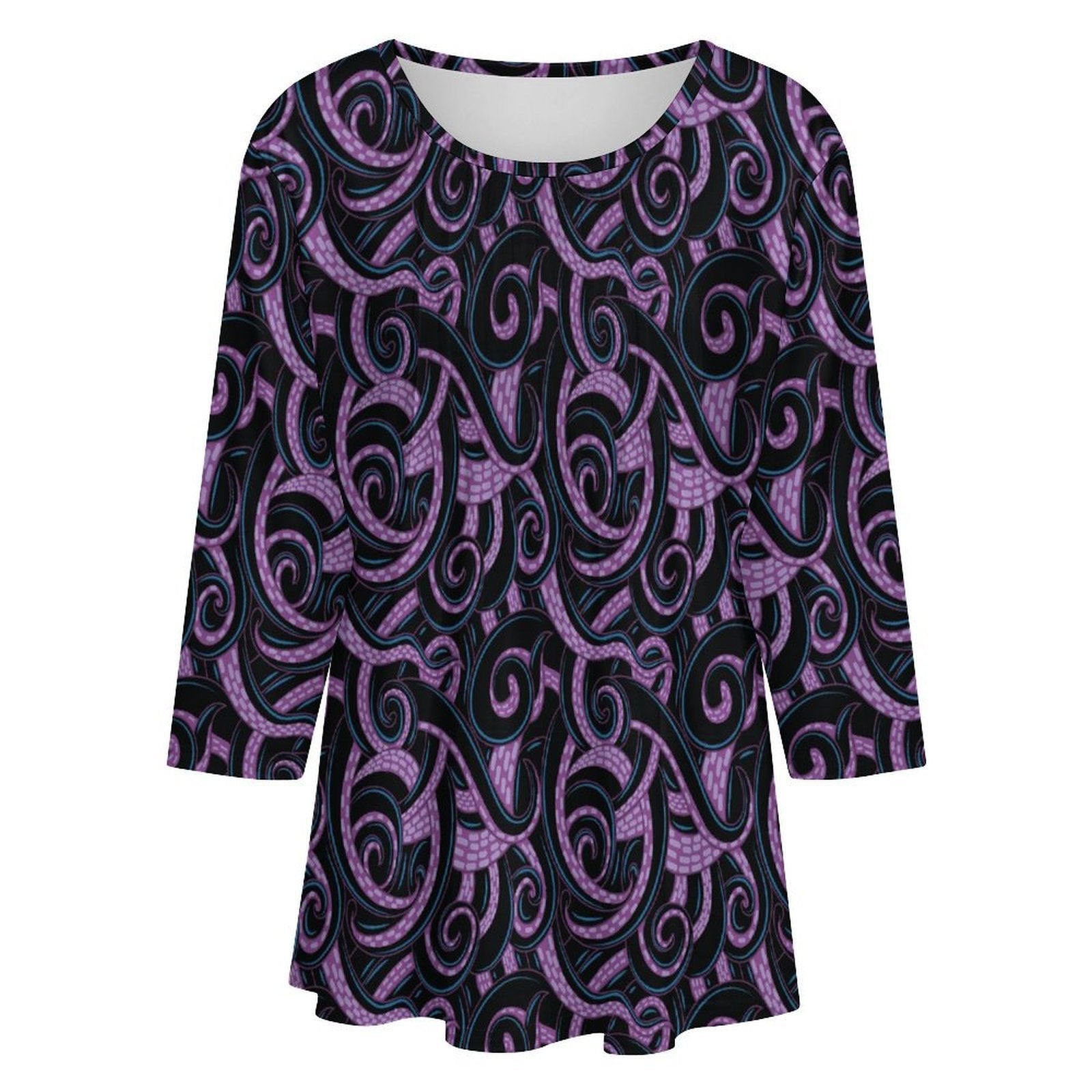 Ursula Tentacles Women's 3/4 Sleeve Pleated Tunic Top - Ambrie