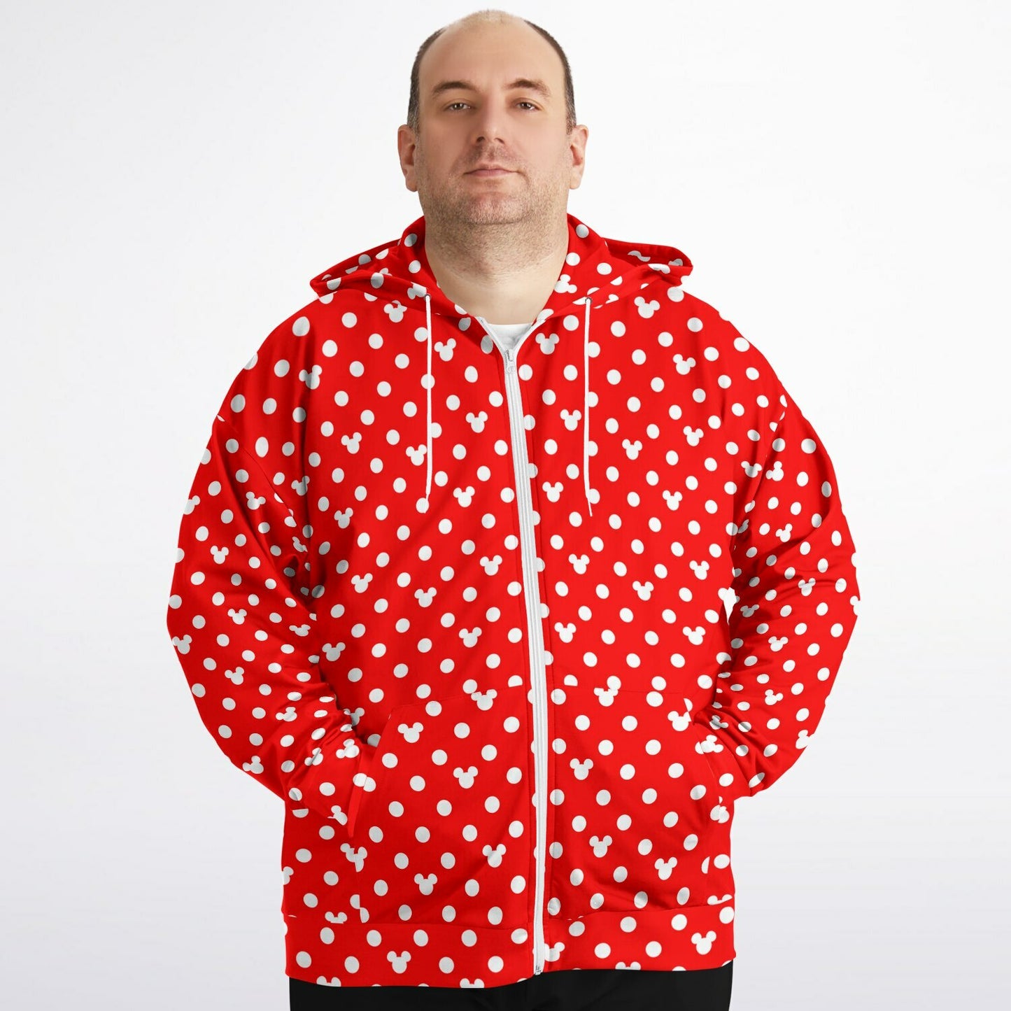 Red With White Mickey Polka Dots Plus-size Unisex Zip Hoodie