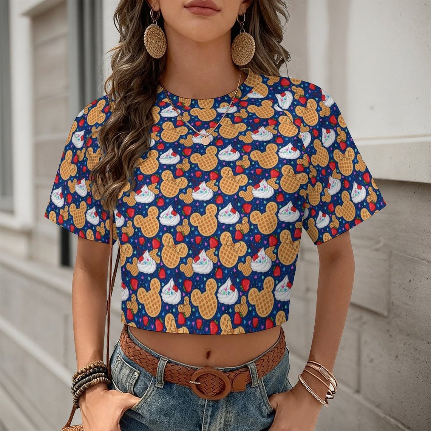 All Over Print Cropped Ralgan T-Shirt - Ambrie