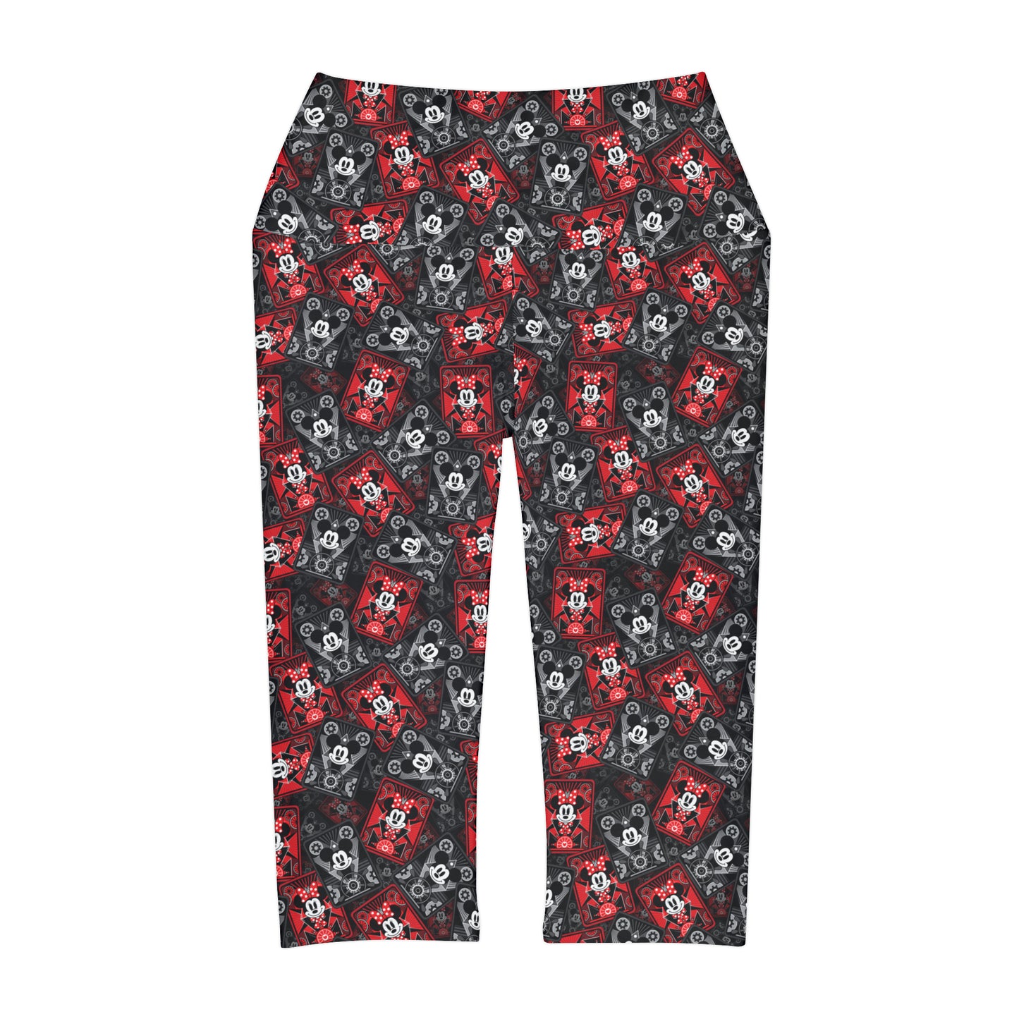 Steamboat Mickey And Minnie Cards Athletic Capri Leggings