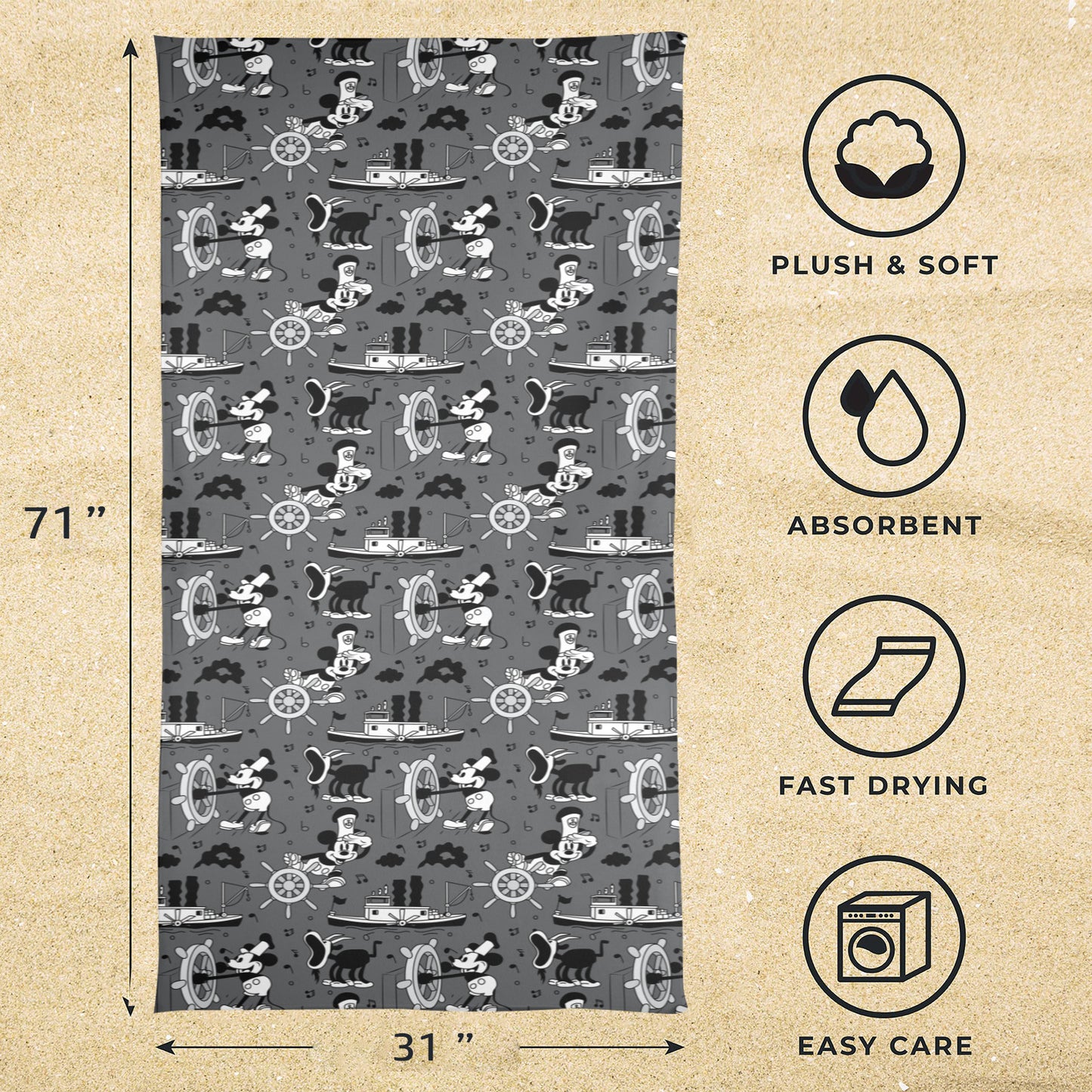 Steamboat Mickey Beach Towel