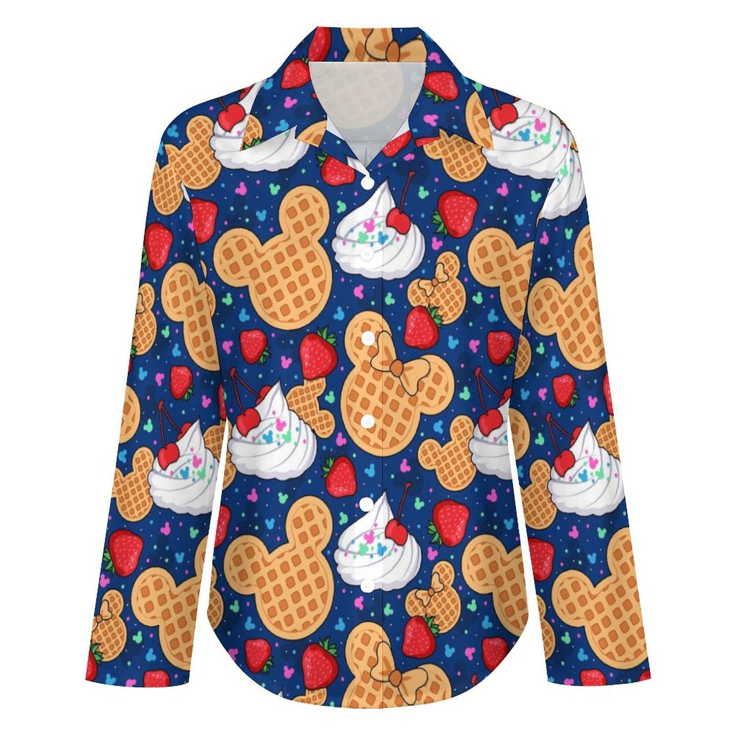 Waffles Long Sleeve Button Up Blouse