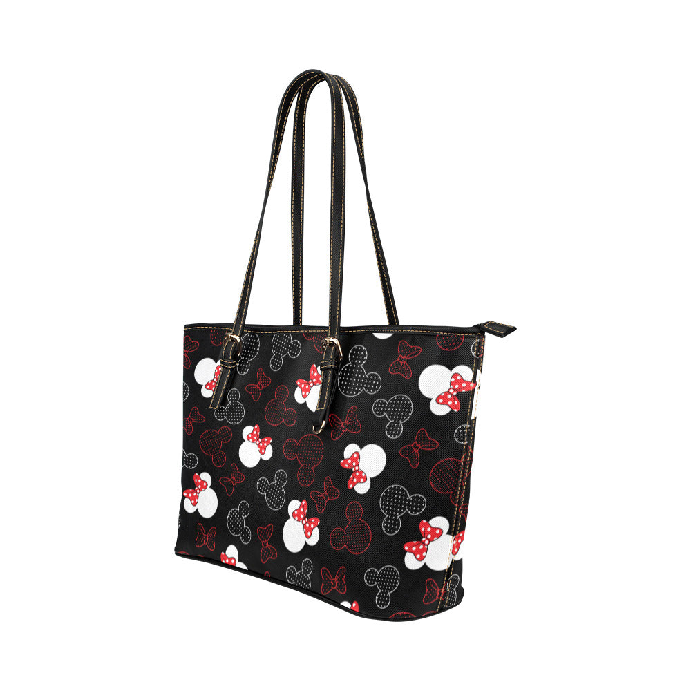 Mickey And Minnie Dots Leather Tote Bag