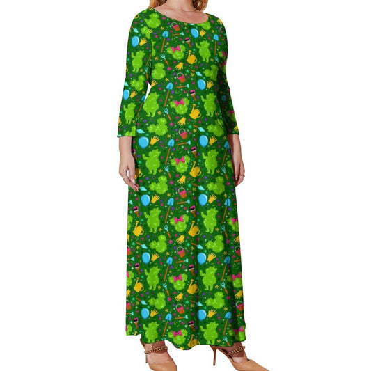 Flower And Garden Plus Size Loose-Fit Long Sleeve Dress