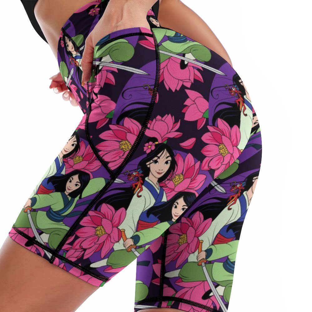 Blooming Flowers Women's Knee Length Athletic Yoga Shorts With Pockets