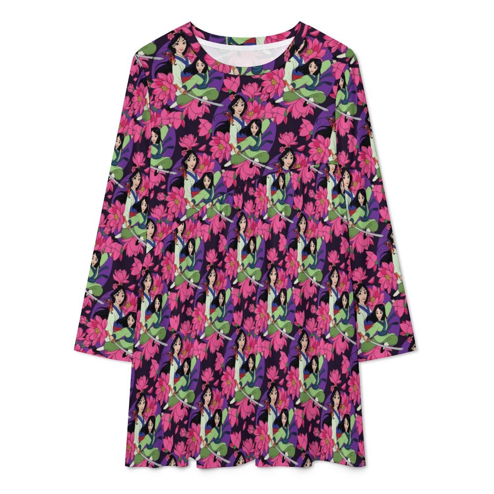 Disney Mulan Blooming Flowers Long Sleeve Patchwork T-shirt Dress